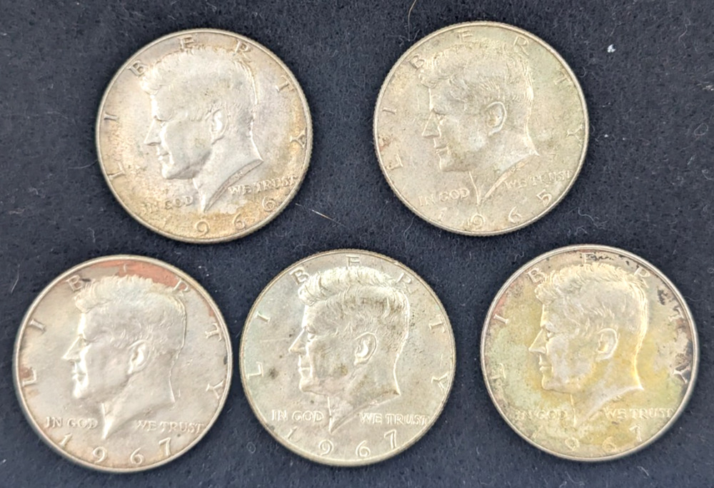 1965-67 Kennedy Half Dollar 40% Silver 50¢ Lot of 5